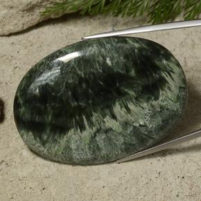 Serafinita verde natural 78,68ct, corte oval, opaco