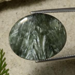 Serafinita verde natural 21,55ct, corte oval, opaco