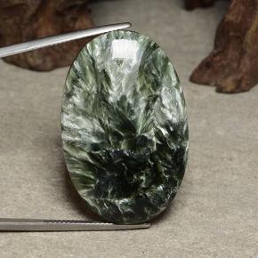 Serafinita verde natural 46,22ct, corte oval, opaco
