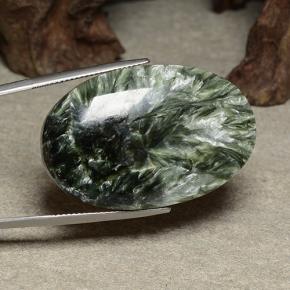 Serafinita verde natural 46,22ct, corte oval, opaco