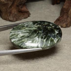 Serafinita verde natural 46,22ct, corte oval, opaco
