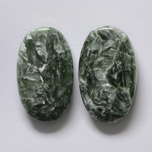 Pedras preciosas de serafinita verde natural de 16,18 ct, corte oval, opaco