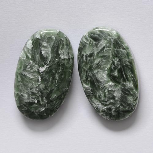 Pedras preciosas de serafinita verde natural de 16,18 ct, corte oval, opaco