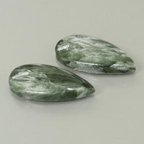 Pedras preciosas de serafinita verde natural de 14,68 ct, formato de pêra, opaco