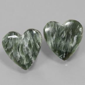 Pedras preciosas de serafinita verde natural de 14,61 ct, formato de coração, opaco