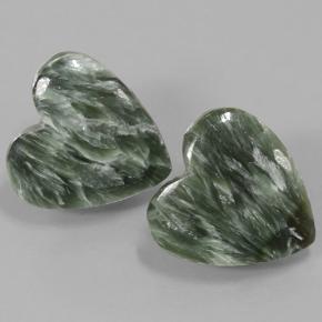 Pedras preciosas de serafinita verde natural de 14,61 ct, formato de coração, opaco