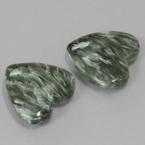 Pedras preciosas de serafinita verde natural de 14,61 ct, formato de coração, opaco