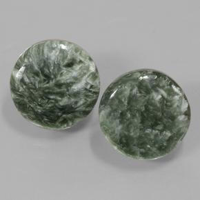 Pedras preciosas de Serafinita Verde natural de 11.18 ct, Corte Redondo, Opaco