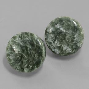 Pedras preciosas de Serafinita Verde natural de 11.18 ct, Corte Redondo, Opaco