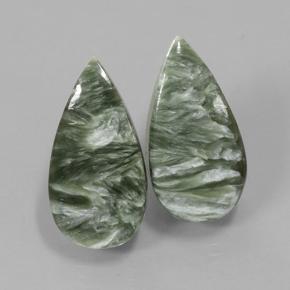 Pedras preciosas de serafinita verde natural de 11,29 ct, formato de pêra, opaco