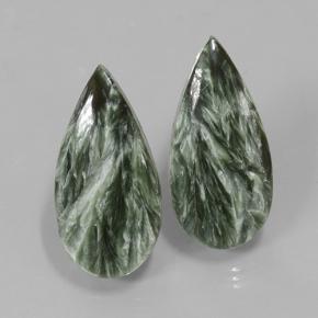Pedras preciosas de serafinita verde natural de 21,34 ct, formato de pêra, opaco