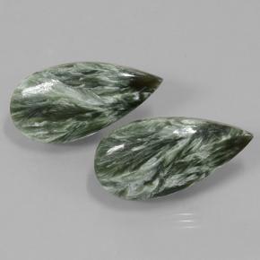 Pedras preciosas de serafinita verde natural de 21,34 ct, formato de pêra, opaco
