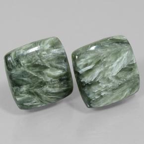 Pedras preciosas de Serafinita Verde médio natural de 24.45 ct, Almofada cortada, Opaco