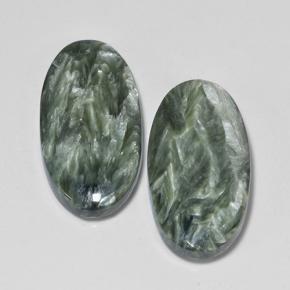 Pedras preciosas de serafinita verde natural de 16,84 ct, corte oval, opaco