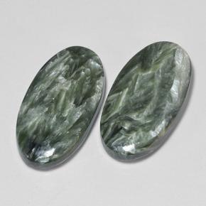 Pedras preciosas de serafinita verde natural de 16,84 ct, corte oval, opaco