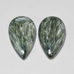Pedras preciosas de serafinita verde natural de 13,19 ct, formato de pêra, opaco
