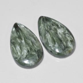 Pedras preciosas de serafinita verde natural de 13,19 ct, formato de pêra, opaco
