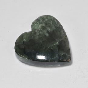 Serafinita Verde Terroso Natural 8.94ct, Formato de coração, Opaco
