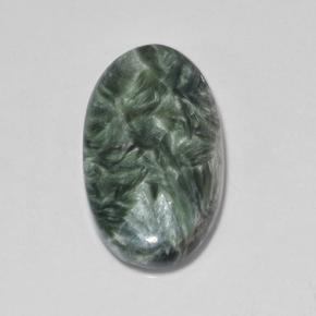Serafinita verde natural 7,09ct, corte oval, opaco