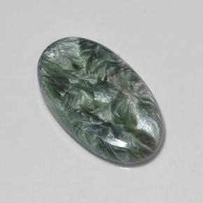 Serafinita verde natural 7,09ct, corte oval, opaco