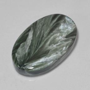 Serafinita verde natural 7,51ct, corte oval, opaco