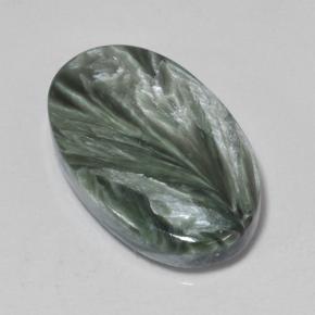 Serafinita verde natural 7,51ct, corte oval, opaco