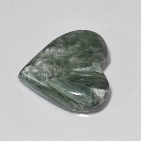 Serafinita verde natural 6,77ct, formato de coração, opaco