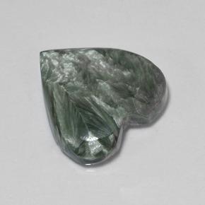Serafinita verde natural 6,77ct, formato de coração, opaco