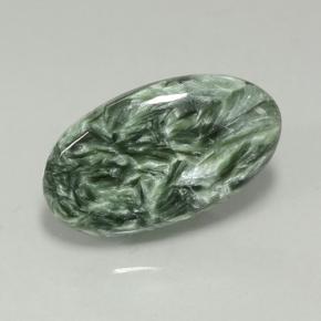 Serafinita verde natural 6,85ct, corte oval, opaco