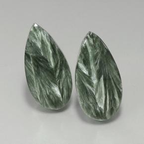 Pedras preciosas de serafinita verde natural de 19,56 ct, formato de pêra, opaco