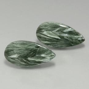 Pedras preciosas de serafinita verde natural de 19,56 ct, formato de pêra, opaco