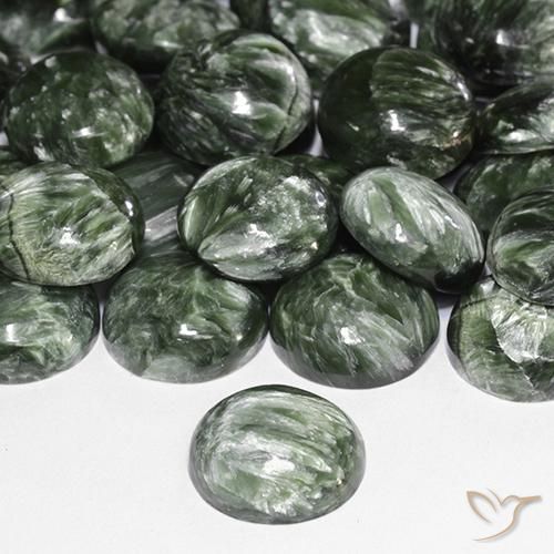 Serafinita Exército verde Natural 4.85ct, Redondo, Opaco