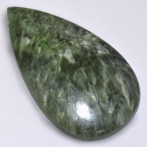 Serafinita verde natural 28,70ct, formato de pêra, opaco
