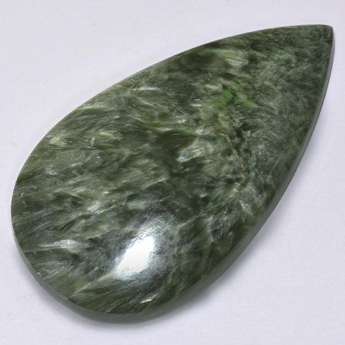 Serafinita verde natural 28,70ct, formato de pêra, opaco