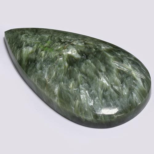 Serafinita verde natural 28,70ct, formato de pêra, opaco