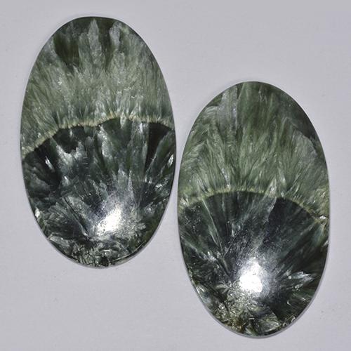 Pedras preciosas de serafinita verde natural de 44,48 ct, corte oval, opaco