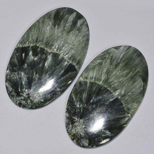 Pedras preciosas de serafinita verde natural de 44,48 ct, corte oval, opaco
