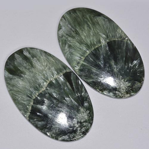 Pedras preciosas de serafinita verde natural de 44,48 ct, corte oval, opaco