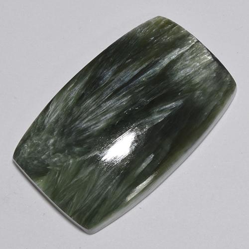 Serafinita verde natural 30,56ct, almofada cortada, opaco