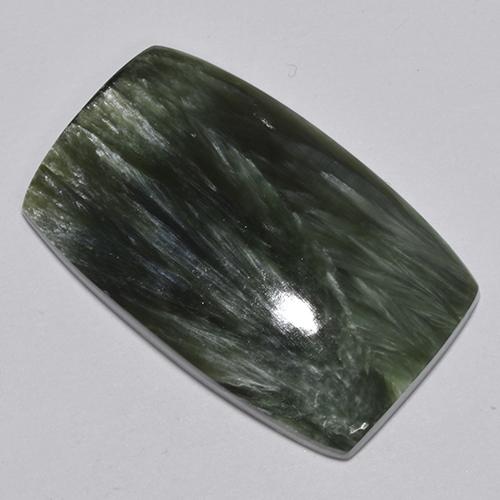 Serafinita verde natural 30,56ct, almofada cortada, opaco