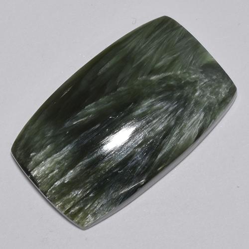 Serafinita verde natural 30,56ct, almofada cortada, opaco
