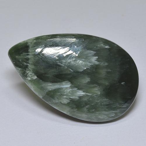 Serafinita verde natural 13,89ct, formato de pêra, opaco