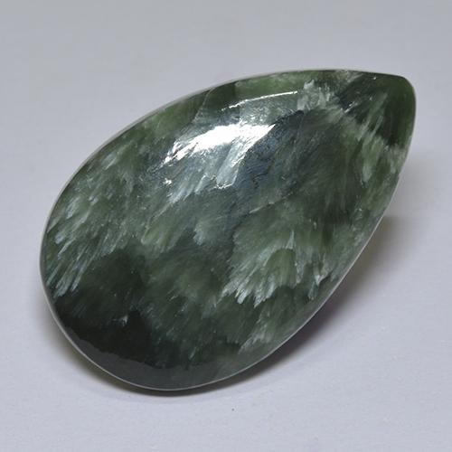 Serafinita verde natural 13,89ct, formato de pêra, opaco