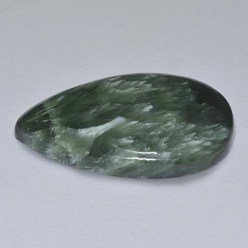 Serafinita verde natural 13,89ct, formato de pêra, opaco