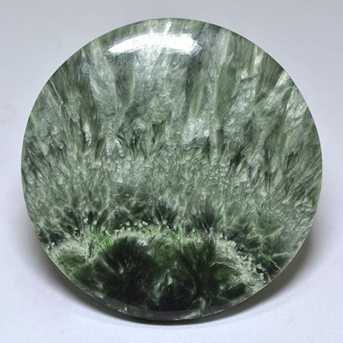 Serafinita verde natural 32,26ct, corte redondo, opaco