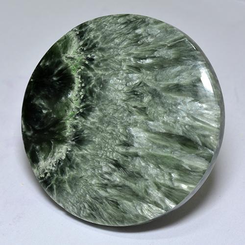 Serafinita verde natural 32,26ct, corte redondo, opaco