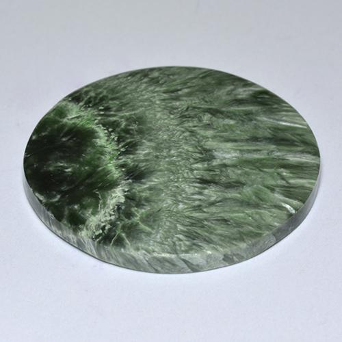 Serafinita verde natural 32,26ct, corte redondo, opaco