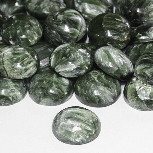 Pedras preciosas de serafinita verde natural de 9,70 ct, corte redondo, opaco
