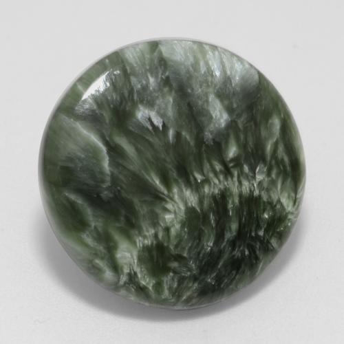Serafinita verde natural 11,23ct, corte redondo, opaco