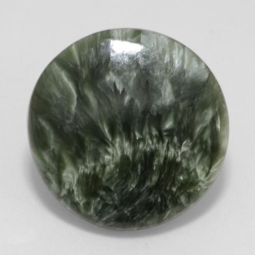 Serafinita verde natural 11,23ct, corte redondo, opaco
